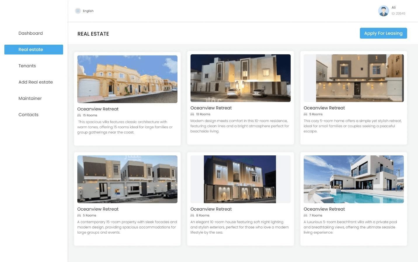Real estate management system project screenshot